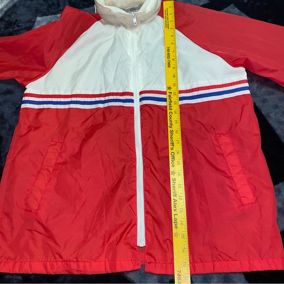 VTG Windbreaker Jacket Mens Medium Red Blue Full Zip Nylon International Sports - Picture 12 of 13